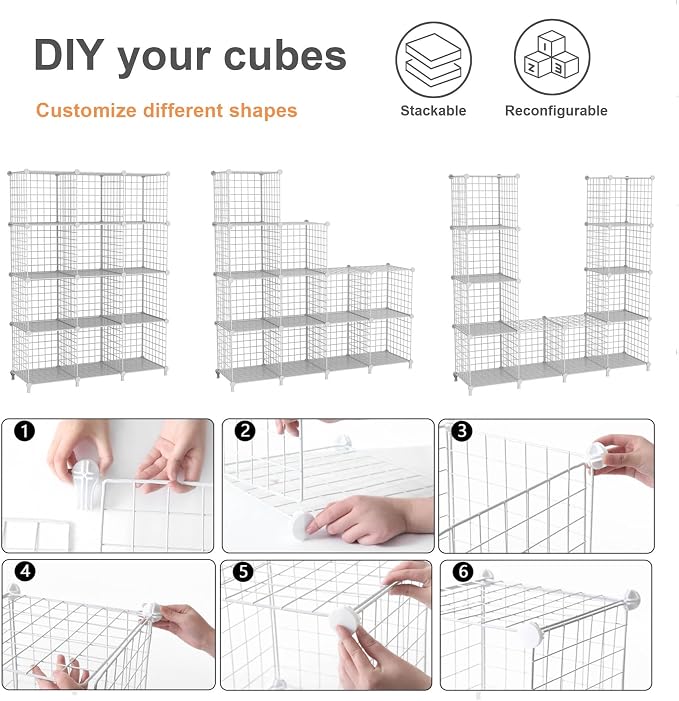 12-Cube Storage Organizer, Metal Wire Cube Shelving Unit, 11.8" L x 11.8" W x - Image 6