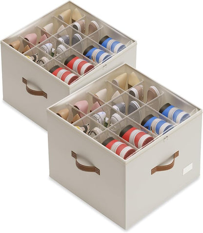 Vincona Shoe Organizer for Closet, 2 Pack Shoe Storage Bins Foldable Shoe by Vincona