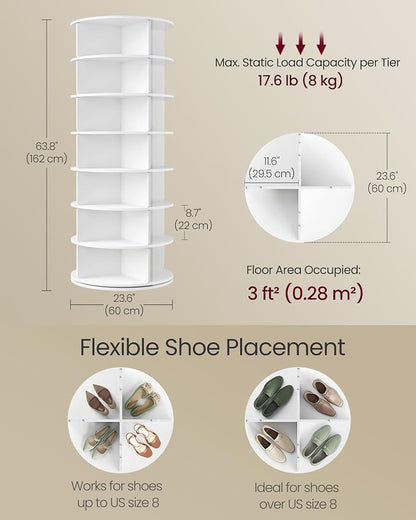 VASAGLE 7-Tier Rotating Shoe Rack Tower, Free Standing 360 Degree Spinning Shoe - Image 2