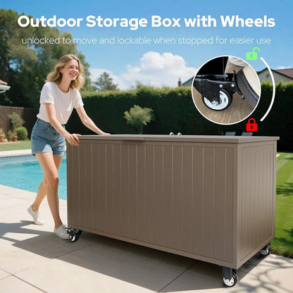 Outdoor Storage Box with Wheels 150 Gallon, Metal Deck Boxes Waterproof - Image 2