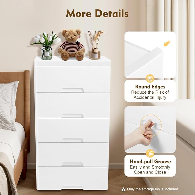 Plastic Drawers Dresser Storage Cabinet 5 Drawer Stackable Vertical Clothes - Image 6