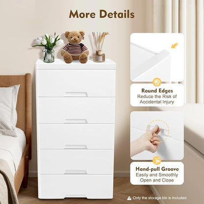 Plastic Drawers Dresser Storage Cabinet 5 Drawer Stackable Vertical Clothes - Image 6