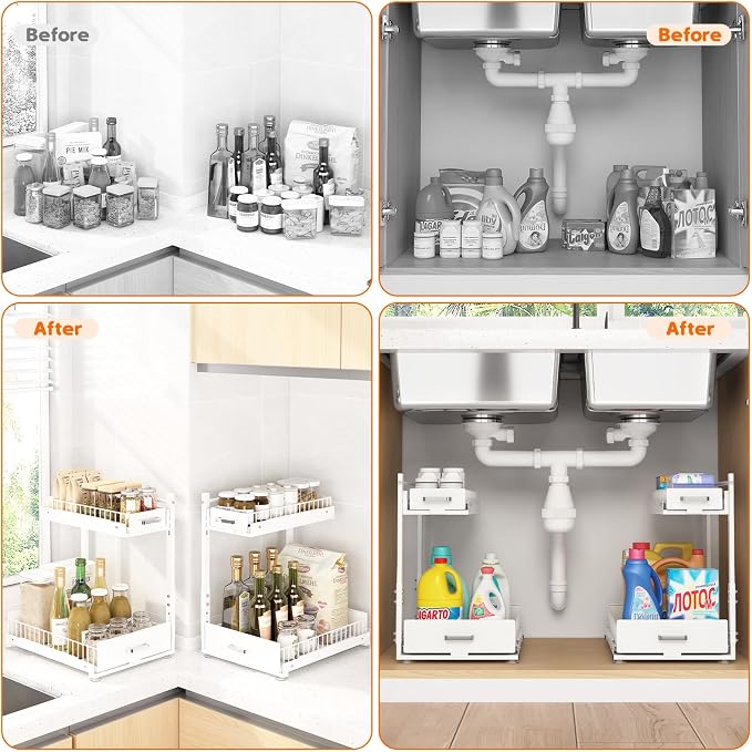 Under Sink Organizer, 2 Tier Slide Out Kitchen Cabinet Organizers - Image 5