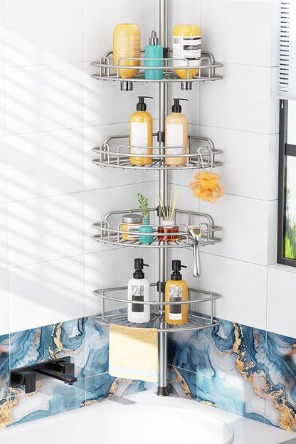 HAMITOR Shower Caddy Tension Pole: 4-Tier Rustproof Bathroom Corner Shelf by HAMITOR