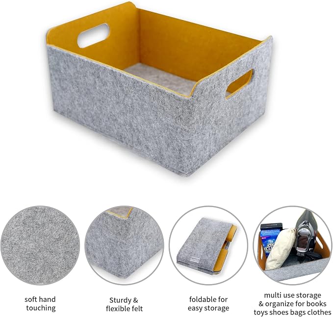 Welaxy Storage Baskets Collapsible Felt Storage bin Foldable Shelf Drawers - Image 6
