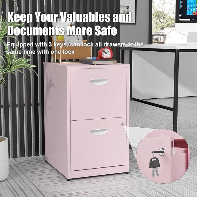 2 Drawer File Cabinet with Lock, Metal Vertical File Cabinets, Steel Light Duty - Image 4
