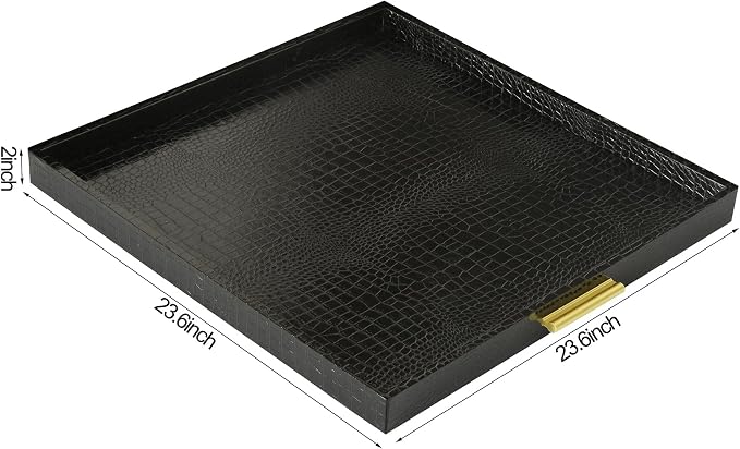 HofferRuffer Extra Large Square Serving Tray, Elegant Faux Leather Ottoman Tray - Image 2