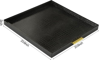 HofferRuffer Extra Large Square Serving Tray, Elegant Faux Leather Ottoman Tray - Image 2