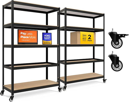 HOMEDANT House 5-Tier Metal Boltless Rolling Cart Shelf Rack Casters Heavy Duty by TheBestOrganizingSolution