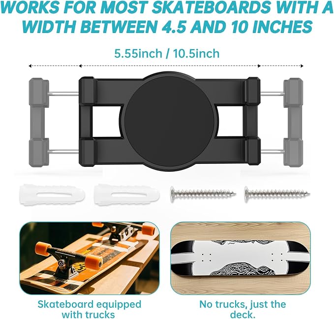 Swivel Skateboard Wall Mount, 360° Skateboard Deck Wall Mount, Suspended - Image 2