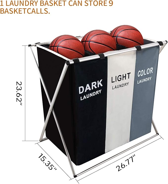 Nicesail 3 Section Laundry Basket Printed Dark Light Color, Foldable - Image 5