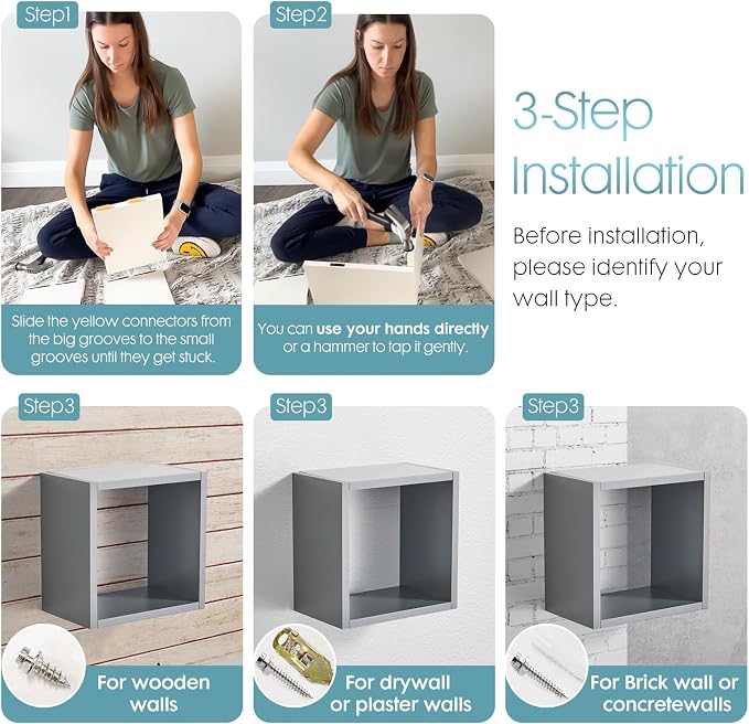 Wall Mount Shelf Set of 4, Floating Cube Shelves - Image 4