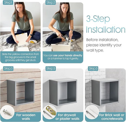 Wall Mount Shelf Set of 4, Floating Cube Shelves - Image 4