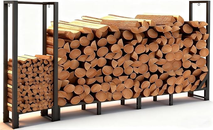 8ft Large Firewood Rack Outdoor, Heavy Duty Metal Wood Rack by SHOMEXTOL
