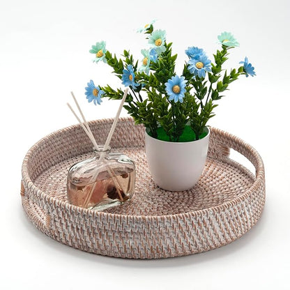 Coffee Table Tray Round Rattan Ottoman Tray Woven Serving Trays - Image 6