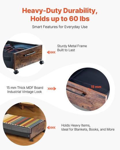 VEVOR Under Bed Storage with Wheels, 36.0 x 18.1 x 7.3 inch, Underbed - Image 6