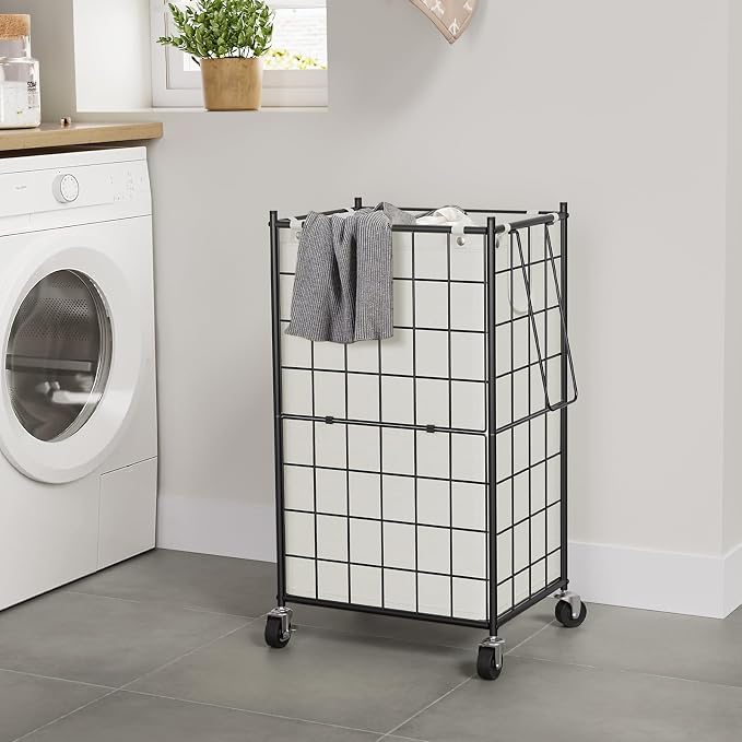 WOWLIVE Laundry Hamper with Wheels, Metal Wire Frame Rolling Laundry Basket - Image 3