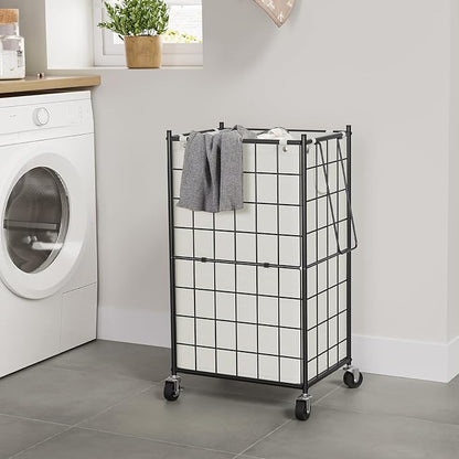 WOWLIVE Laundry Hamper with Wheels, Metal Wire Frame Rolling Laundry Basket - Image 3