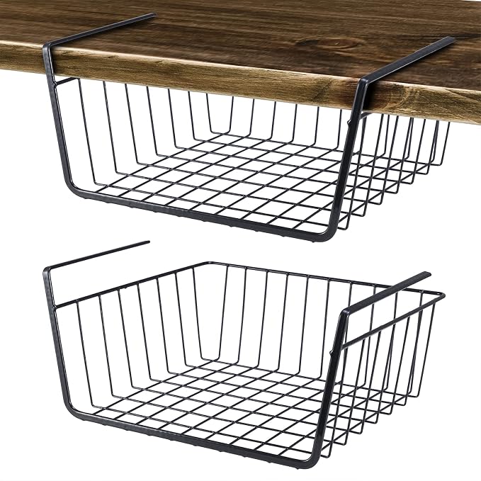 Undershelf Wire Storage Basket, Household Metal Hanging Bin Slides by ELEATTRUN