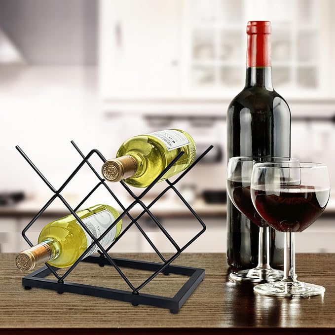 MCSAPIL Small Wine Racks Countertop, Metal Wine Bottle Holder Modern Black - Image 7