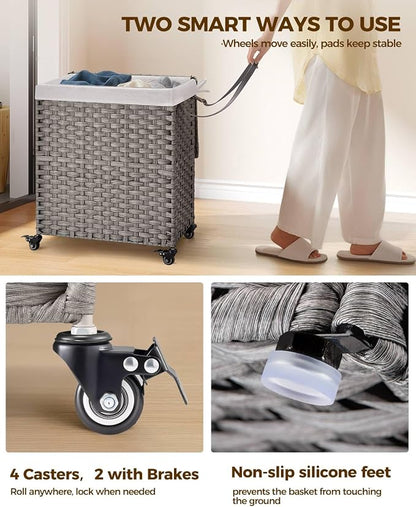 Greenstell Laundry Hamper with Wheels, No Install Needed, 110L Divided - Image 3
