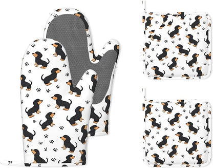 Cute Dachshund Dog Heat-Resistant Silicone Oven Mitts and Pot Holders 4 Piece by Unknown