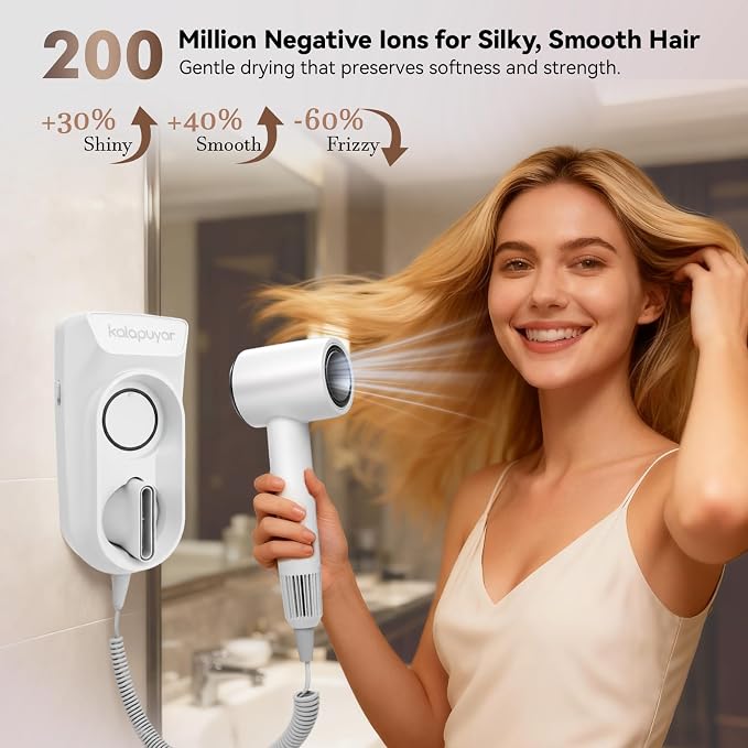 2025 Wall-Mount Hair Dryer 4 Heat 2 Speed Settings High-Speed 1600W Bathroom - Image 4