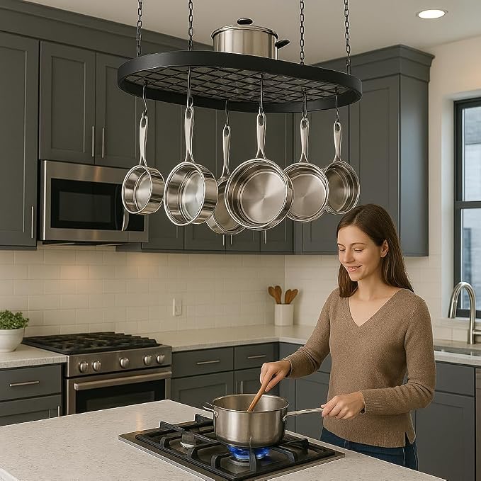 Ceiling Pot and Pan Hanging Rack, Matte Black Kitchen Organizer | by FMP888