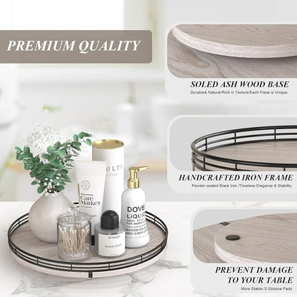 13" Oak Bathroom Vanity Tray Turntable - Image 5