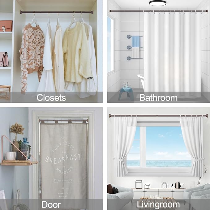 Thestoa Brown Shower Curtain Rod Adjustable 43-92 inch, Anti-Rust Non-Slip - Image 6