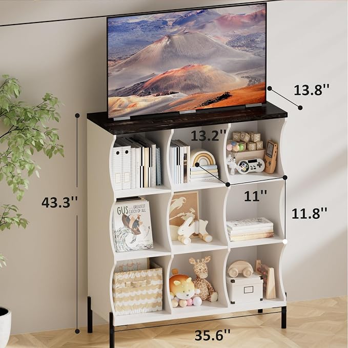 9 Cube Storage Shelf Organizer, Low Book Shelf Bookcase Entryway Table - Image 2