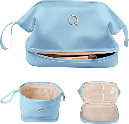 Bridesmaid Gift, Initial Makeup Bags, Personalized Double Layer Cosmetic Bag by Vogewood