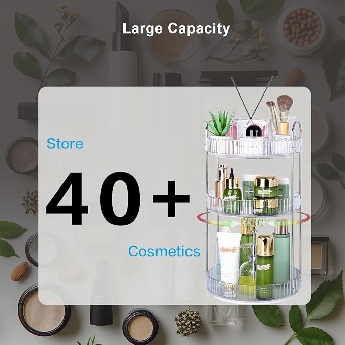 360 Rotating Makeup Organizer, 3 Tier Large Capacity Lazy Susan Bathroom - Image 5
