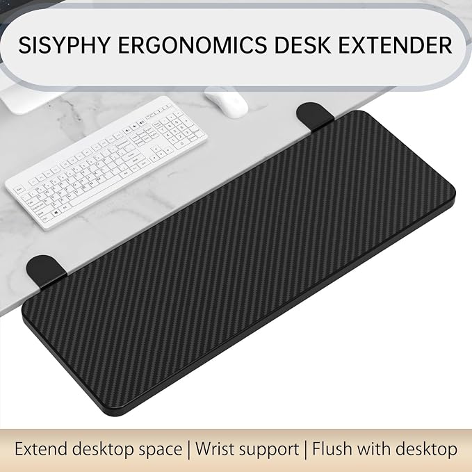 Sisyphy Ergonomics Desk Extender Tray, 21.7x9.5" Punch-Free Clamp on, Foldable - Image 2