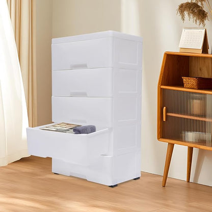 5 Tier 5 Drawer Plastic Storage Cabinet White Home Vertical Stackable Clothes - Image 7