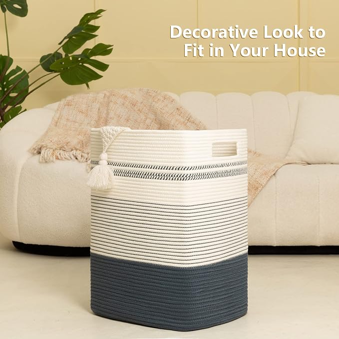 Laundry Hamper, Large Woven Rope Tall Laundry Basket - Image 9