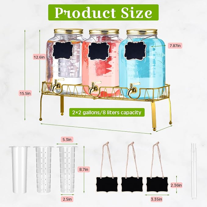 Lallisa 3 Pcs 2 Gallon Glass Drink Dispenser - Image 2