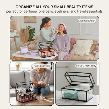 40 Lipsticks Organizer with Lid, Glass Display Box Fits Large Perfume & Skincare - Image 4