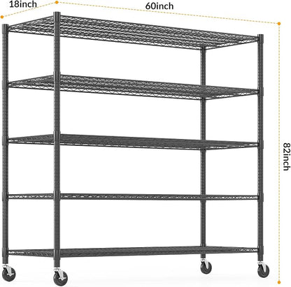 Himimi Storage Shelves with Wheels, 5-Tier Heavy Duty Steel Wire Rack Storage - Image 3