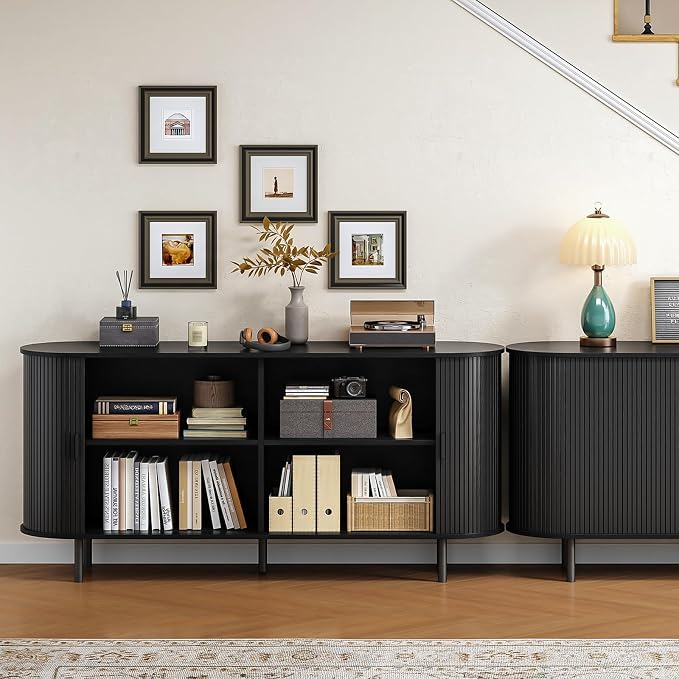 Buffet Cabinet with Storage, Fluted Sideboard Buffet with Sliding Door - Image 8