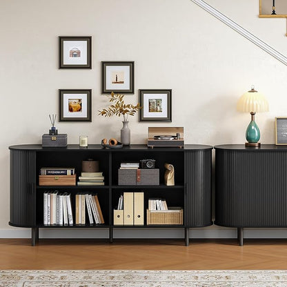 Buffet Cabinet with Storage, Fluted Sideboard Buffet with Sliding Door - Image 8