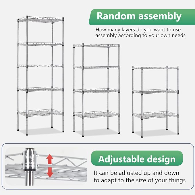 FDW 5 Tier Wire Shelving Adjustable Metal Shelves 17L x 12W x 48H NSF Pantry - Image 7
