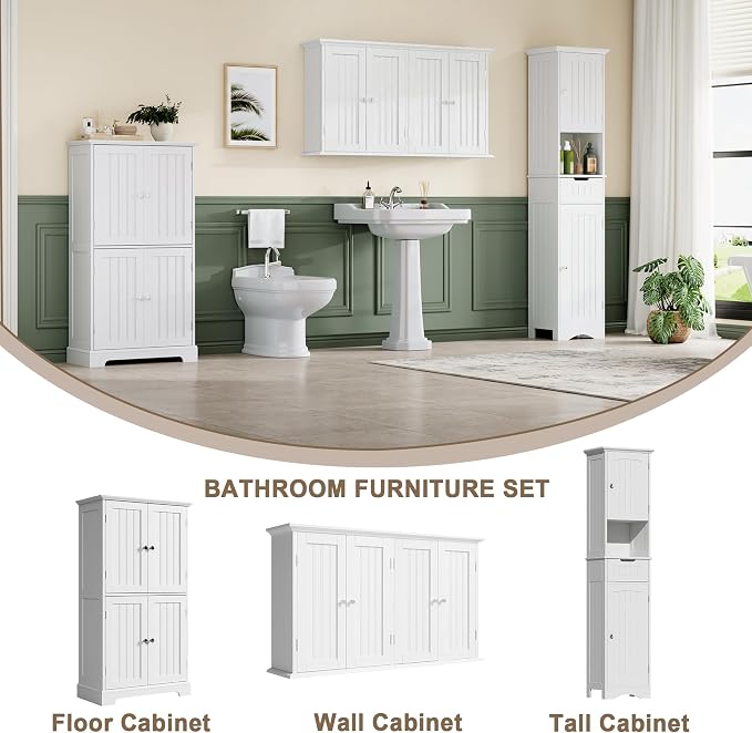 ChooChoo Laundry Cabinet with 4 Doors and Adjustable Shelves | 9.06"D x 40.9"W - Image 5