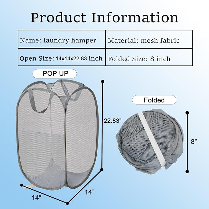 2 Pack Pop Up Laundry Hamper, Collapsible Laundry Baskets, Foldable Mesh - Image 6