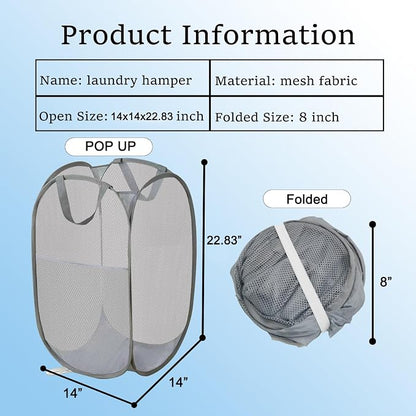 2 Pack Pop Up Laundry Hamper, Collapsible Laundry Baskets, Foldable Mesh - Image 6