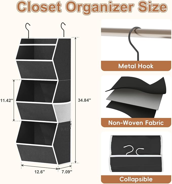 Hanging Closet Organizer Collapsible Bedroom Closet Organization, 3 Shelf | - Image 3
