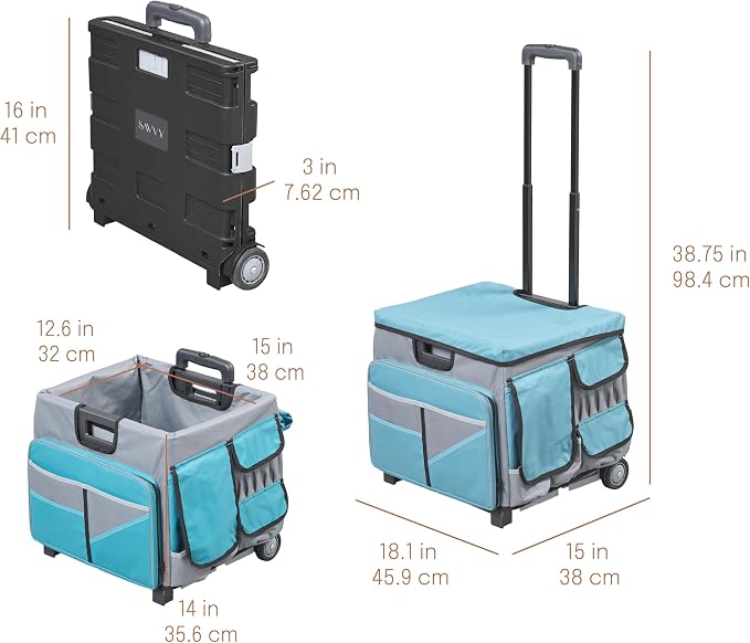 Mobile Utility Cart with Storage Organizer Bag, Rolling Cart, Turquoise/Grey - Image 2