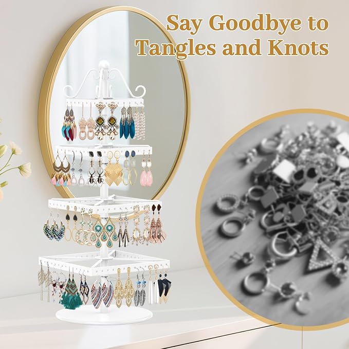 MODOWEY Rotating Earring Holder Organizer Stand, 4 Tier Adjustable Metal - Image 6