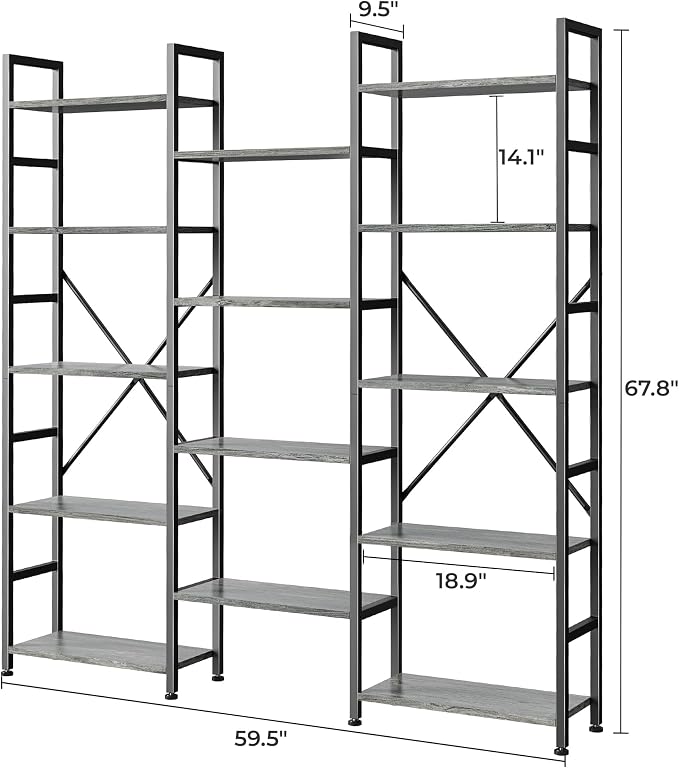 SUPERJARE Triple Bookshelf, Bookcase - Image 3