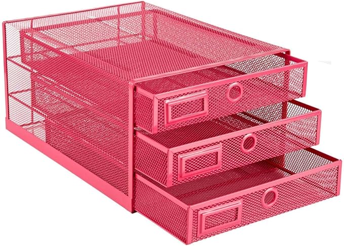 Annova Desk Organizer Wire Mesh 3 Tier Sliding Drawers Paper - Image 5